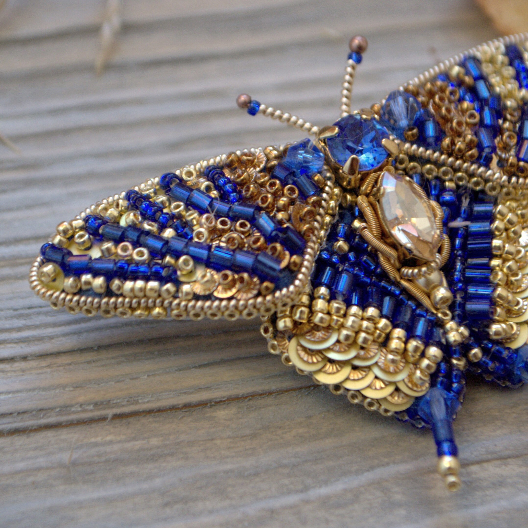 Blue and gold butterfly beaded brooch pin for women Etsy