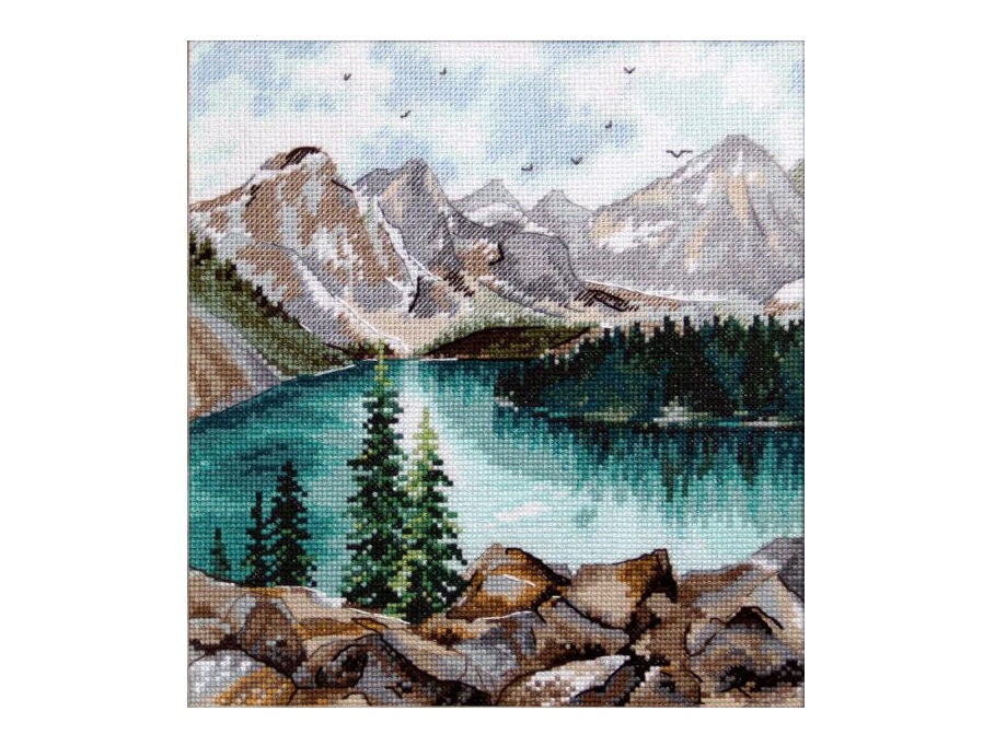 Finished Cross Stitch Lake Nature Completed Cross Stitch Etsy