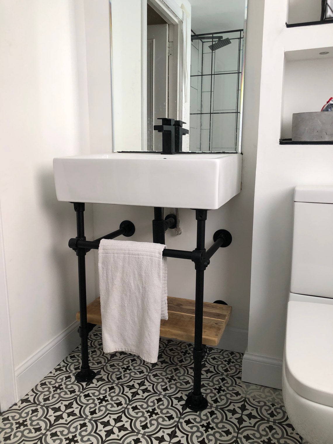 Industrial Rustic Under Sink Shelf Unit Complete With Towel Etsy