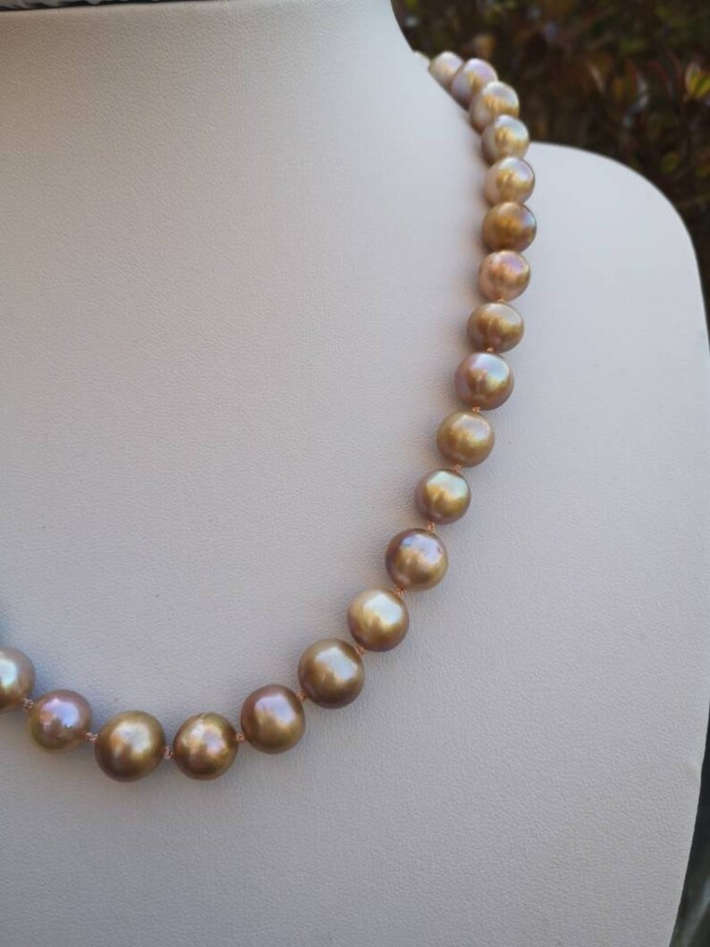 Natural Freshwater Cultured Bronze Pearls Silk Knotted Necklace Rose Gold Plated Sterling Silver Clasp Bridal Wedding