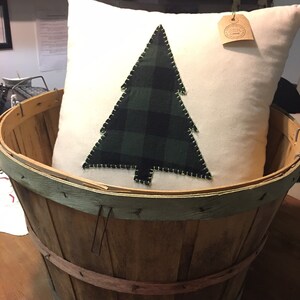 Rustic Green Plaid Christmas Tree Throw Pillow