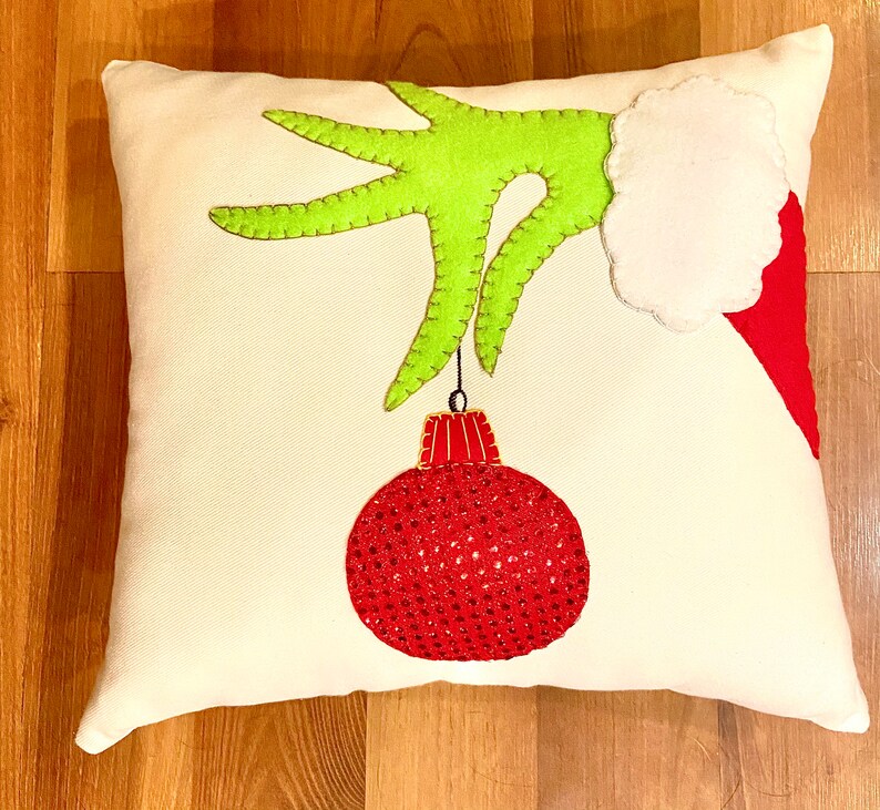 Grinch With Sparkly Ornament Pillow | Etsy