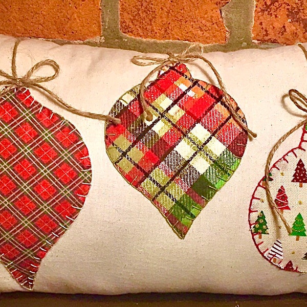 Adorable Christmas Ornament Trio Lumbar Pillow