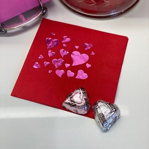 Valentine Napkins // Pack of 20 // Metallic Fuchsia on Red