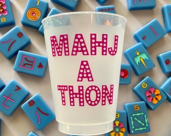 Mahjong MAHJ-A-THON! 10 16oz plastic cups printed in bright pink