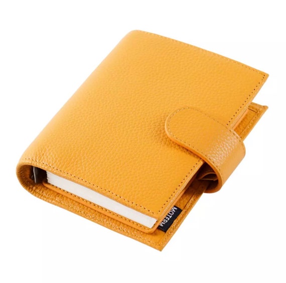 A7 2.0 Yellow Regular Moterm Litchi pebbled Leather|6 ring binder|Pocket  Rings Planner|A7 Notebook|Mini Agenda|Diary Journal