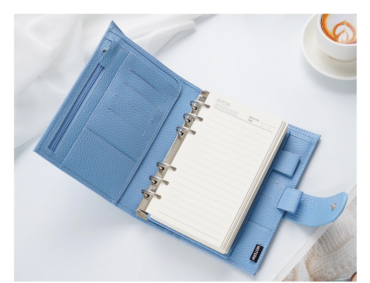 Moterm Luxe 2.0 Series Pocket Size Planner Pebbled Grain Leather A7  Notebook with 30MM Ring Mini Agenda Organizer Diary Notepad