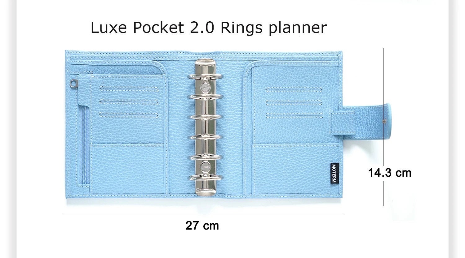  Moterm Pocket Luxe Rings Planner - Genuine Leather Binder  Organizer (30mm Ring, Pebbled-Light Blue) : Office Products