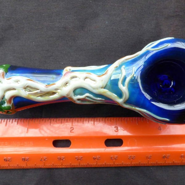 Glass pipe boro / pyrex Gnarled Night tree with crescent moon all glass sculpted on a cobalt glass bowl thick, deep bowl, gift nature dead