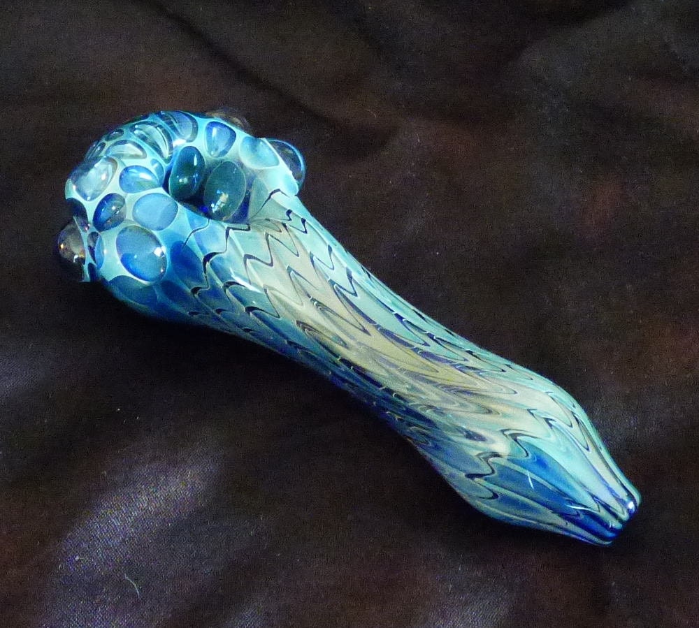 Cobalt, and Silver Meteorite Handmade Glass Tobacco Smoking Pipe