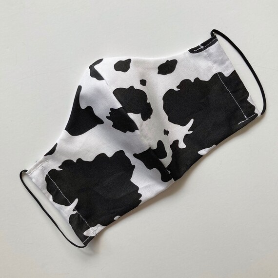 Black & White Cow Print Face Mask w/ Pocket For Filter | Etsy