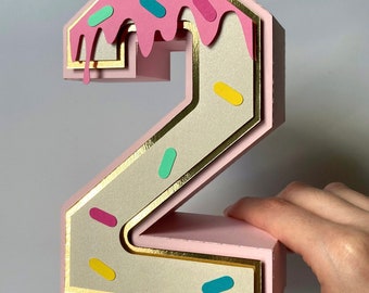 Ice Cream Birthday 3D Number, Ice Cream Party Decor, Donut Birthday Prop, Ice Cream Party Prop, Two Sweet Prop Decor