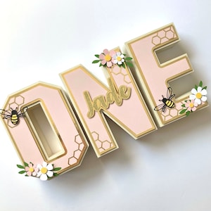 Bee Birthday 3D Letters, First Birthday 3D Letters, Pink Floral Bee Birthday Decor, Bee Party Props, Bee Birthday Sign