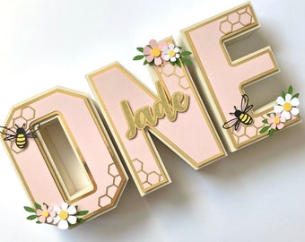 Bee Birthday 3D Letter, Pink Floral Party Decor