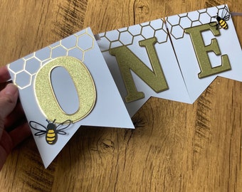 Gold Bee High Chair Banner, First Bee-day Party Decor
