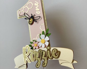 Bee Birthday Cake Topper, One Bee Cake Topper, 1st Bee-Day Cake Topper, Bee Pink Floral Cake Topper, Pink Bee Birthday High Chair Banner