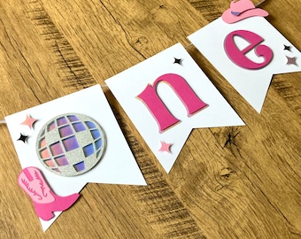 First Rodeo Pink High Chair Banner: Cowgirl Disco Birthday
