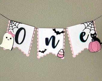 Pink Spooky One High Chair Banner, Pink Halloween Birthday Decor, Pink Halloween High Chair Banner, Our Boo is One Banner