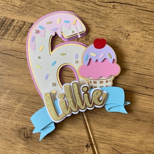 Ice Cream Cake Topper, Personalized Ice Cream Cake Topper, Sweet Treats Birthday Party Decor, Donut Cake Topper, Ice Cream Birthday Party