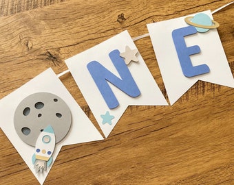 Guirnalda de trona "Espacio exterior uno", Guirnalda de cumpleaños "Espacio" para el primer cumpleaños, Guirnalda de trona "Luna uno", Guirnalda de cumpleaños "Astronomía", Primer viaje alrededor del sol