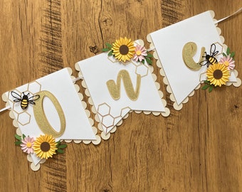 Sunflower Bee High Chair Banner: 1st Birthday Decor