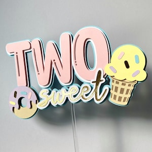 Two Sweet Cake Topper: Ice Cream & Donut Birthday Party Decor
