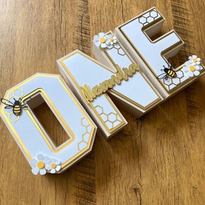 Bee Birthday 3D Letters, First Birthday 3D Letters, Bee Birthday Decor, Bee Party Props, Bee Birthday Sign
