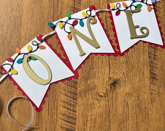Christmas Lights High Chair Banner, Christmas Birthday Banner