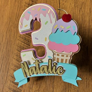 Three Scoops Cake Topper, Personalized Ice Cream Cake Topper, Sweet Treats Birthday, Ice Cream Party Decorations