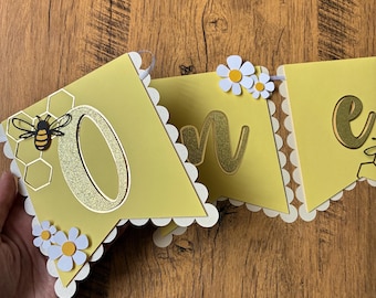 Banner de cumpleaños de abeja para silla alta: Decoración para la fiesta del primer día de las abejas