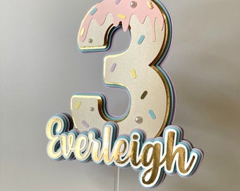 Personalized Ice Cream Number Cake Topper, Sweet Treats Birthday Decor