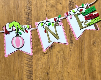 Mean One High Chair Banner, Christmas High Chair Banner, Pink Mean One Birthday Banner, Christmas Birthday Banner,Girl Mean One 1st Birthday
