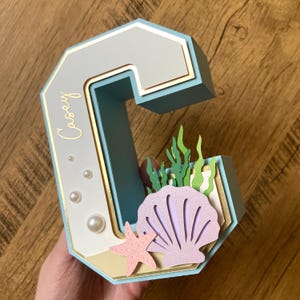 Letra 3D de cumpleaños bajo el mar, letra 3D de sirena, letras de sirena personalizadas, decoración de cumpleaños de playa con conchas marinas