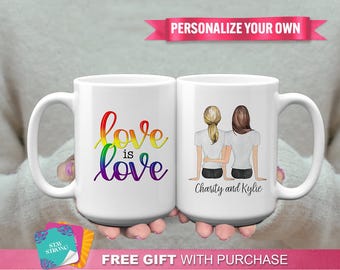 Customizable "Love Is Love" Mug - Lesbian Gift for Girlfriend, Lesbian Couple Gift, Personalized LGBTQ Gift, For Girlfriend, For Wife