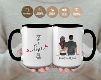 Couples Mug Personalized Valentines Day Mug Every Day I Love You More Custom Gift Wife Girlfriend Husband Boyfriend Hubby Wifey S0126 ABB