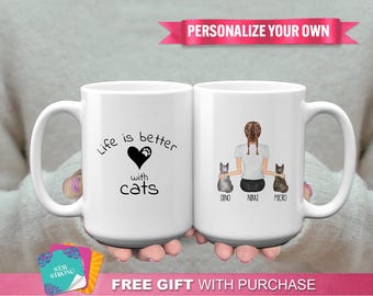 Custom Mug "Life Is Better With Cats" - Personalized Cat Lovers Mug,  Cat Mom Dad, Unique Cat Gifts, Cat Lovers Gifts,  Pet Family Gift