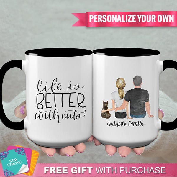 Customized "Life Is Better With Cats" Mug with 2 Cats - Cat Mom Appreciation Mug, Cat Owner Mug, Gift From Cats To Cat Mom, Cat Lover