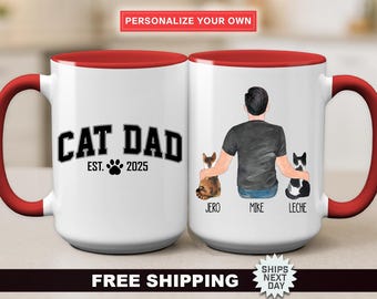 Personalized Cat Dad Varsity Mug – Custom Name Coffee Cup – Cat Lover Gift for Father’s Day - Cat Lover Gift - From The Cat - Cat Dad Gifts