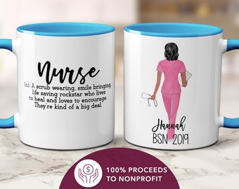 Blue Personalised Gift Nurse Mug Cup Present Idea Navy Top/Trousers, White Trim Blue Personalised Gift Nurse Mug Cup Present Idea Navy Top/Trousers, White Trim
