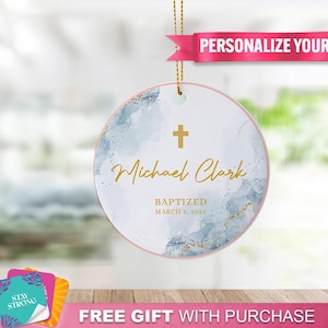 Personalized Baptism Ornament – Custom Christening Gift, First Communion Keepsake, Baby Baptism Gift, Custom Name Ornament, Religious Gift afbeelding 1