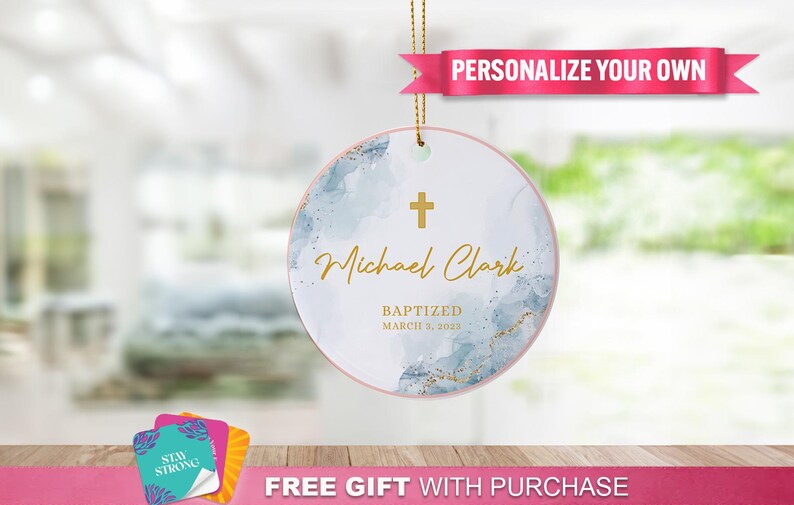 Personalized Baptism Ornament – Custom Christening Gift, First Communion Keepsake, Baby Baptism Gift, Custom Name Ornament, Religious Gift afbeelding 1