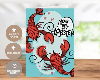 You Are My Lobster Valentine's Day Greeting Card, Valentine's Day Greeting Card For Spouse, Partner or Significant Other, Valentine Day Card