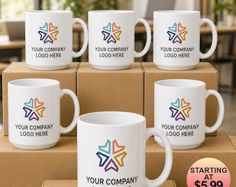 Company "Logo" Mugs - Set of 12 Custom Mugs, Company Logo Mugs, Corporate Gift Mug, Office Essentials, Bulk Order
