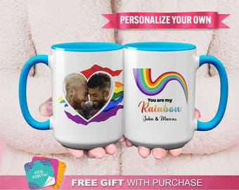 Unique, Custom "You Are My Rainbow" Photo Mug - LGBTQ Mug, Love Mug, Rainbow Mug, Gay Pride Gift, Personalized Mug, Rainbow Design