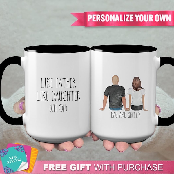 Taza de café personalizada, "De tal palo, tal astilla", regalo divertido de una hija, regalo personalizado para el Día del Padre, artículo hecho a mano.