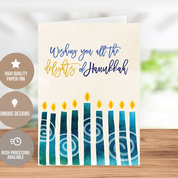 Hanukkah Greeting Card, Wishing You All The Delights Of Hanukkah Greeting Card, Happy Hanukkah Menorah Card, Happy Hanukkah, Hanukkah Gift