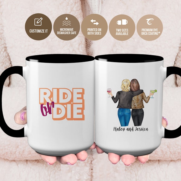Customizable Retro Soul Sisters Best Friend Mug for Birthday, Custom Coffee Mug Customizable Picture Custom Hairstyles, S029 23-05