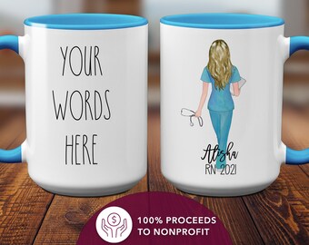 Blue Personalised Gift Nurse Mug Cup Present Idea Navy Top/Trousers, White Trim Blue Personalised Gift Nurse Mug Cup Present Idea Navy Top/Trousers, White Trim