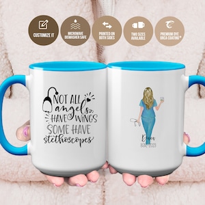 Custom "Not All Angels Have Wings Some Have Stethoscopes" Nurse Mug, Customizable Design, Degree, Year & Name, Personalized Nurse Mug Gifts