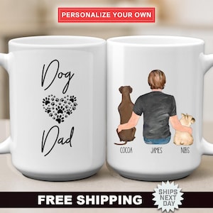 Customizable &quot;Dog Dad&quot; Mug with Name and 2 Dogs Design, Personalized Mug for Dog Dad, Dad Dog Lover Gift, Gift for Dad, Mug for Dog Dad